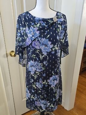 JH BRAND BRAND WOMEN'S PLUS SIZE NAVY BLUE & PURPLE FLORAL DRESS SIZE 14